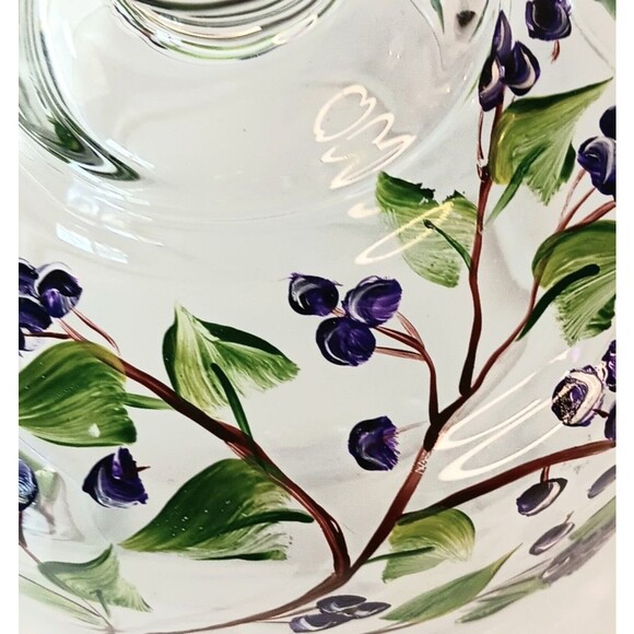 Glass Cheese Pastry Dome Handpainted Blueberry Floral Design With Glass Plate - Picture 6 of 13